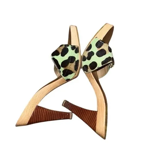 Stuart Weitzman Green Pony Hair Animal Print Wooded Shoes 7 1/2 - Picture 4 of 5